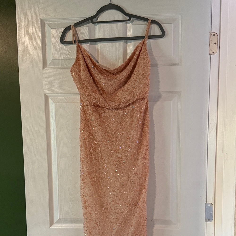 Glamorous Backless Sequin Dress in Rose Gold
